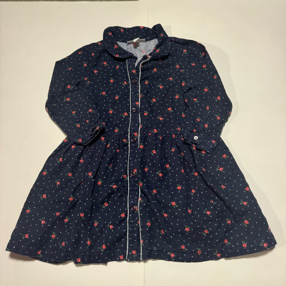 Girls' Navy Floral Button-Front Casual Dress